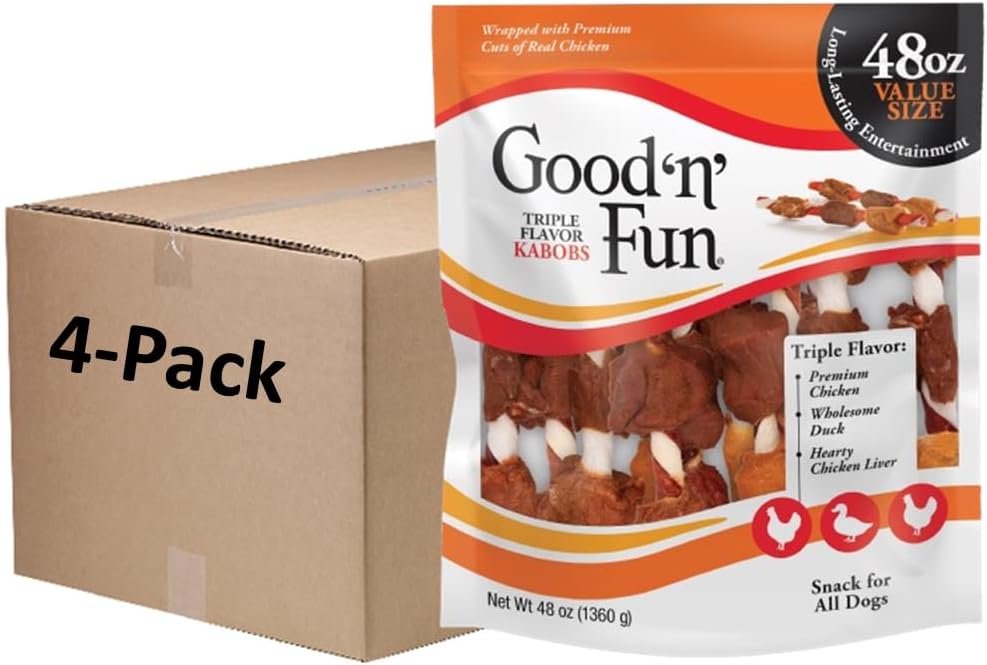 Good 'n' Fun Kabobs Long-Lasting Dog Treat Made With Real Protein, 18 Count | Premium Chicken, Pork and Beef Hide Chew, Supports Dental Health and Mental Stimulation, For Adult Dogs