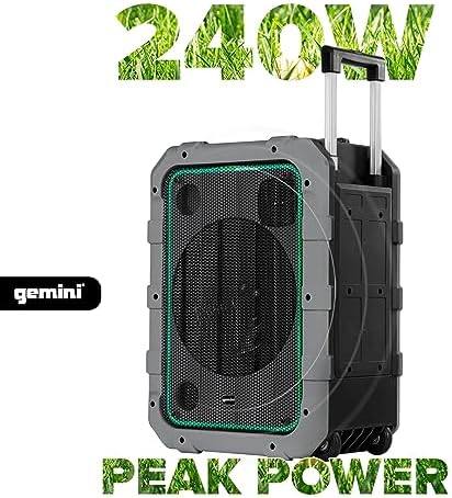 Gemini Portable Party Speaker with Wheels, LED & Mic, Gray (MPA-2400)