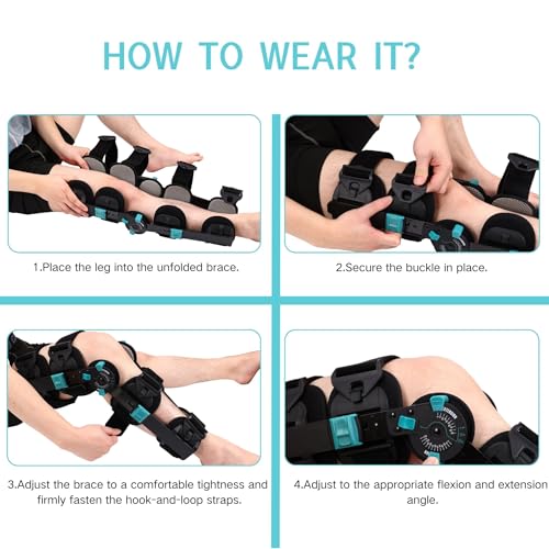 Hinged Rom Knee Brace, Adjustable Post Op Knee Immobilizer for Recovery Stabilization, ACL, MCL and PCL Injury