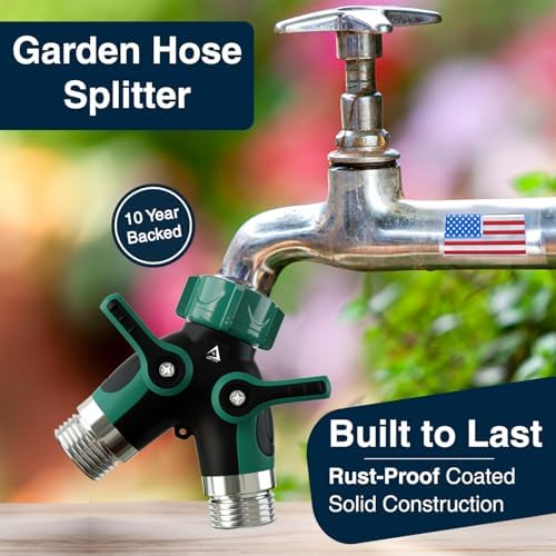 DBR Tech® Hose Splitter 2 Way, Heavy Duty Metal Connector, Two Way Garden Hose Splitter, High Flow Spigot Faucet Bib Adapter