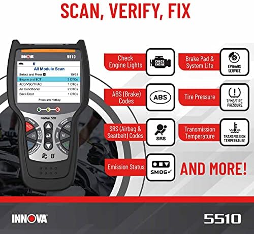 INNOVA 5510 OBD2 Scanner, Scan Tool for ABS, All System Scanner, Caliper Service, Brake Pad Life, Read/Erase ABS/SRS Codes, Reset Oil Light, Live Data