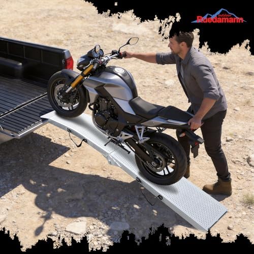 Ruedamann 7.5FT Aluminum Motorcycle Ramp, 750 lbs Capacity, 1 PC | Folding Truck Ramp for ATV, Motorcycle, Lawn Mower, Bike Ramp for Truck, Anti-Slip Loading Ramp for Dirt Bike