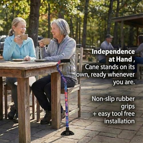 NOVA Stand Alone Quad Cane Tip – Extra-Wide Self-Standing Rubber Base with Non-Slip Grip Traction