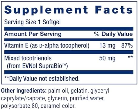 Life Extension Super Absorbable Tocotrienols, Vitamin E as D-Alpha tocopherol, Mixed tocotrienols, Support Hair Growth, Brain Function, Gluten-Free