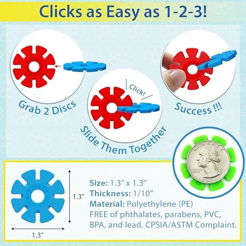 Brain Flakes 500 Piece Set, Ages 3+, Interlocking Plastic Disc Toy for Creative Building, Educational STEM Learning, Construction Block Play for Kids