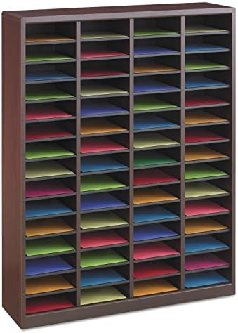 Safco Products E-Z Stor Wood Literature Organizer, 60 Compartment, 9331MH, Mahogany, Durable Construction, Removable Shelves, Plastic Label Holders