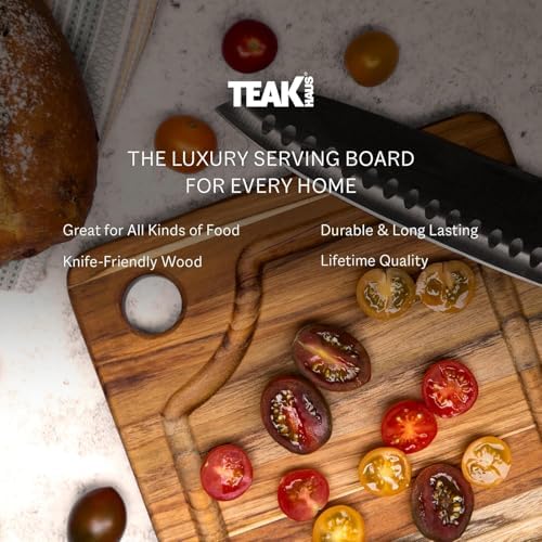 Teakhaus Teak Cutting Board - Rectangle Edge Grain Board With Corner Hole And Juice Canal (16 x 12 x .5 in.)
