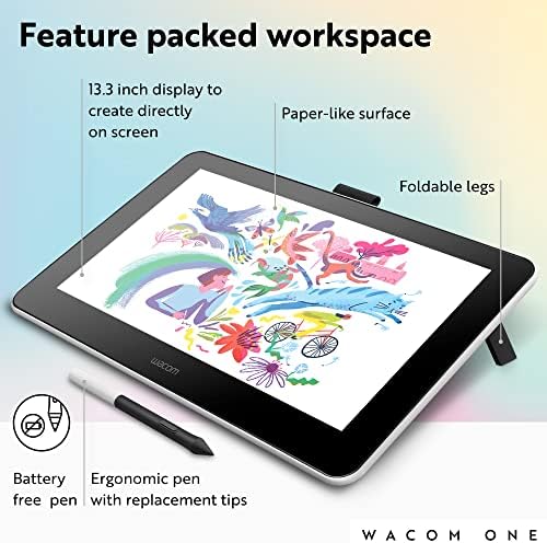 Wacom One HD Creative Pen Display, Drawing Tablet with Screen, 13.3" Graphics Monitor, Works with Mac, PC & Chromebook, Photo/Video Editing
