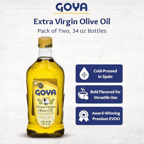 Goya Extra Virgin Olive Oil, Polyphenol Rich, Pressed, Pack of 2, 34 fl oz | Cold Pressed, Evoo Extra Virgin Olive Oil for Cooking, Polyphenol Rich