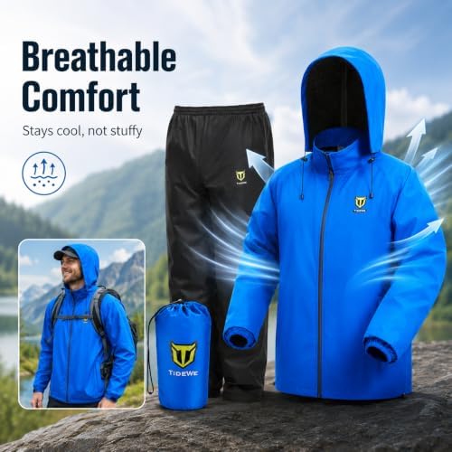 TIDEWE Rain Suit for Men, Waterproof Lightweight 2-Piece Rain Gear