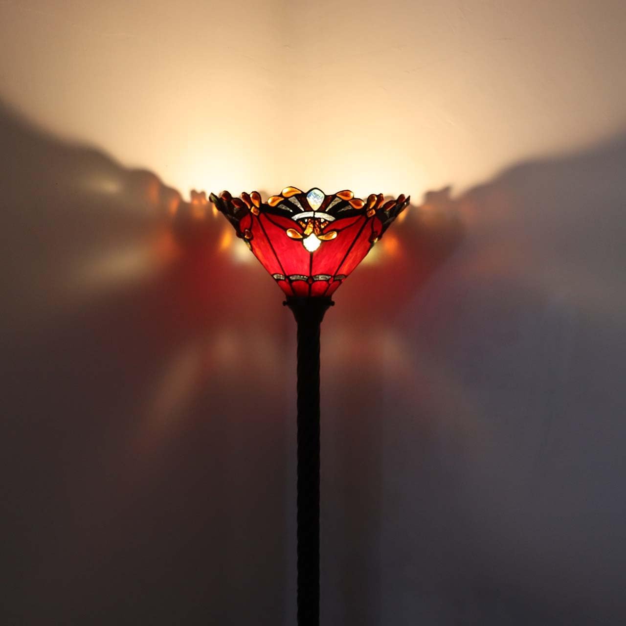 Bieye L10682 Baroque 67 inch Tiffany Style Stained Glass Torchiere Floor Lamp with 13 Inch Wide Handmade Lampshade