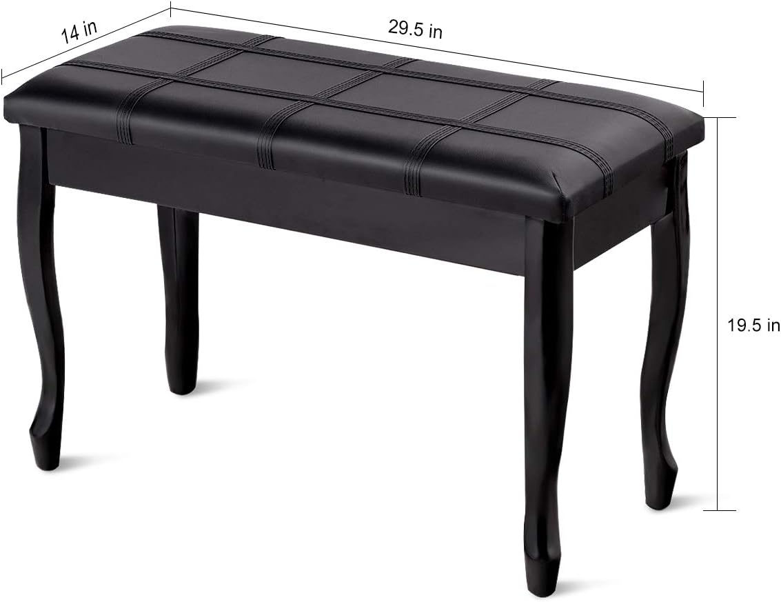 GOFLAME Piano Bench Stool with Padded Cushion and Music Storage, Heavy Duty Piano Duet Seat with PU Leather Padded Seat and Solid Wooden Legs