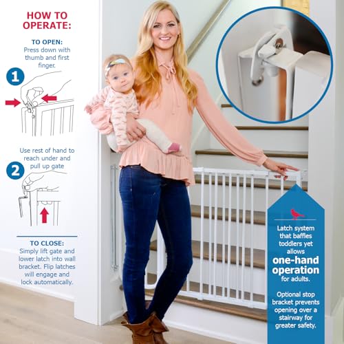 Cardinal Gates SS30 Stairway Special Baby and Pet Gate, 27-42.5 in, Black | One-hand latch, two-way swing and angle-mount hardware for babies and pets