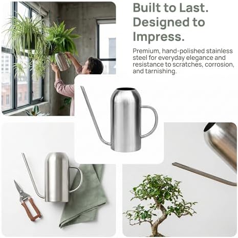Fasmov Stainless Steel Watering Can with Long Spout Modern Style Watering Pot, 53oz/1.5L