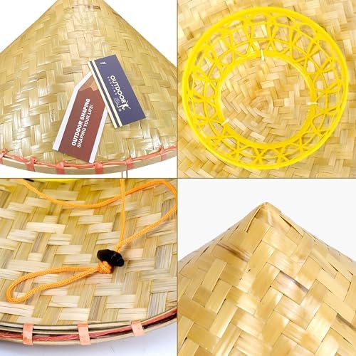 Chinese Rice Bamboo Hat for Men, Asian Straw Sun Hats for Farmer Patty, Samurai, Helloween