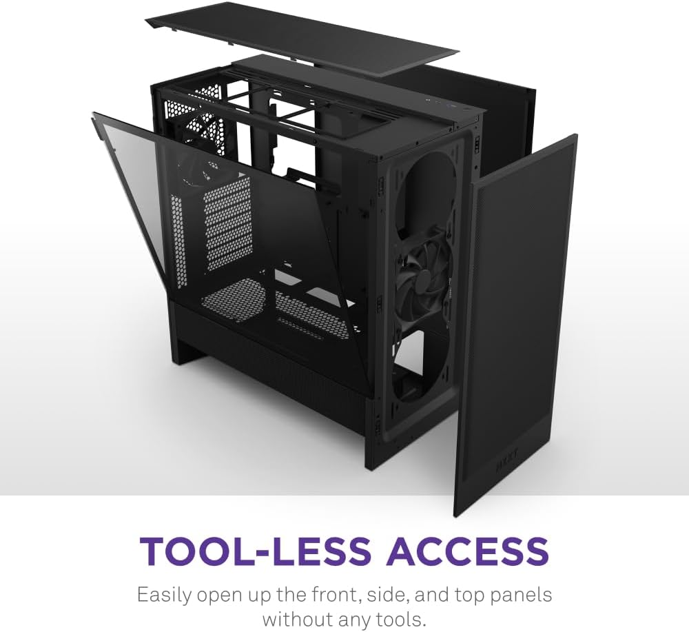 NZXT H5 Flow RGB - Compact ATX Mid-Tower PC Case - White | Compact mid-tower with included F360 RGB Core fans, 360mm radiator support, tempered glass. CAM-ready RGB out of the box.