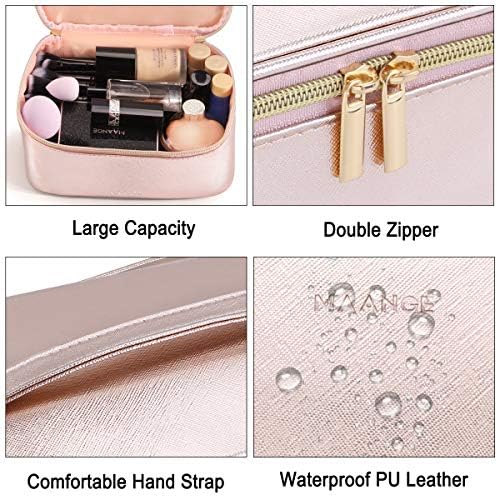 MAANGE 3 Pcs Makeup Bag Portable Travel Cosmetic Bag Large Makeup Bag Organizer with Gold Zipper Waterproof Toiletry Bags for Women and Girls(Rose