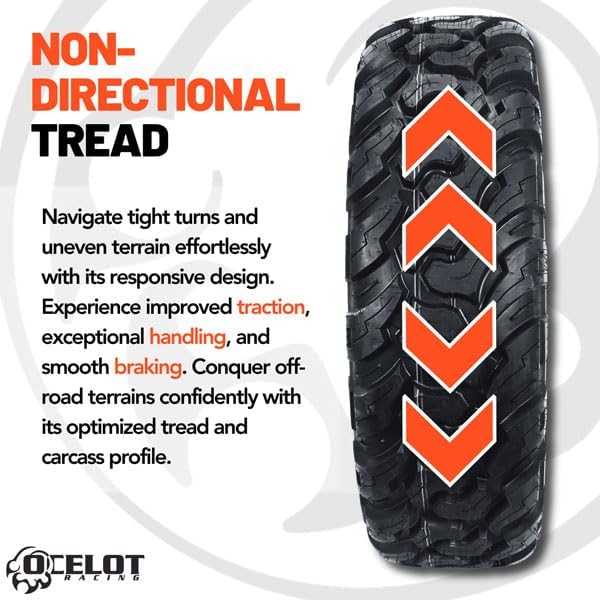 Ocelot WR2016 32x10x14 UTV Tires All Terrain, Durable 8-Ply Radial Construction and Non-Directional Tread