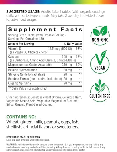 Rainbow Light Calcium Complex with Magnesium & Vitamin D3 + | 180 Tablets | Real Food Nutrients | Supports Bone Density & Muscle Health | Vegan