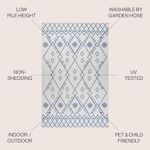 JONATHAN Y Boho Moroccan Indoor Outdoor Area Rug 3X5 Ivory/Navy, Casual for Backyard, Patio, Porch, Easy-Cleaning, High Traffic, Pet-Friendly