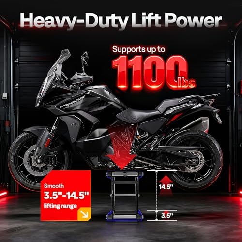 VIVOHOME 1100 LBS Motorcycle Lift Scissor Jack, Wide Deck Hoist Stand, Red | Height Adjustable Center Stand with Crank, Steel Lift for Cruiser, Dirt Bike, ATV