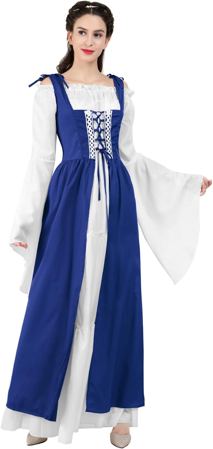 Kranchungel Renaissance Costume Women Dress: Flowy Long Sleeve Medieval Dress for Renaissance Faires & Medieval Festival