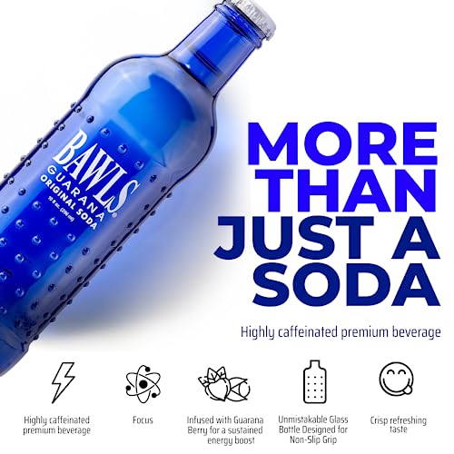 BAWLS Guarana Original - Guarana Fueled Soda for Energy, High Energy Caffeinated Drink, 10oz 24 Pack Glass Bottles