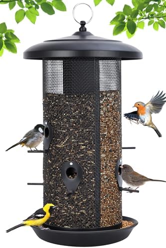 Gtongoko Bird Feeders for Outdoors, All Metal Mesh Tube Bird Feeder | Up to 10 LB Large Capacity Hanging Bird Feeder with Dual Seed Compartments