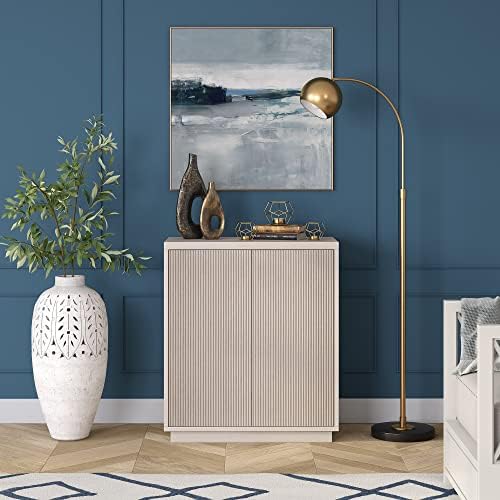 Henn&Hart 28" Fluted Accent Cabinet, Sideboard Buffet, Beech White | Ribbed doors and clean lines create modern charm, with hidden storage