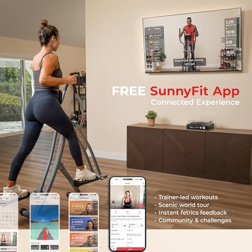 Sunny Health & Fitness Smart Air Walk Elliptical Glider Sprinter Trainer | 30" Stride, Low-Impact, Quiet Operation, Foldable and Compact Design, Digital Monitor, SunnyFit App Connectivity