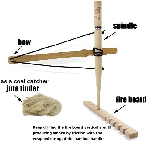 Bow Drill Kit Fire Starter, Primitive Wood, Survival Practice Friction Fire Tool for Scout Outdoor Activity Teaching, Outward Bound Training, Wildness Survival Beginner