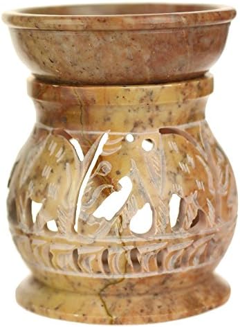 Prabhuji's Gifts | Oil Diffuser | Natural Soapstone Oil Burner Round Elephant | 4in