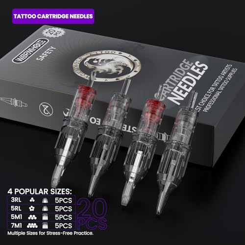 Wormhole Tattoo Kit for Beginners, Rotary Tattoo Pen Kit with 20 Color Inks, 20 Cartridge Needles & Power Supply for Tattoo Practice WTK090