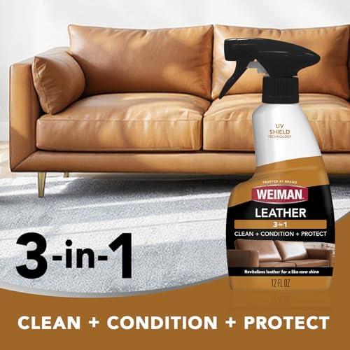 Weiman Leather Cleaner, Polish and Conditioner for Furniture, Car, Purses, Shoes, Boots and Couches- Micro Fiber Towel Included, 22oz