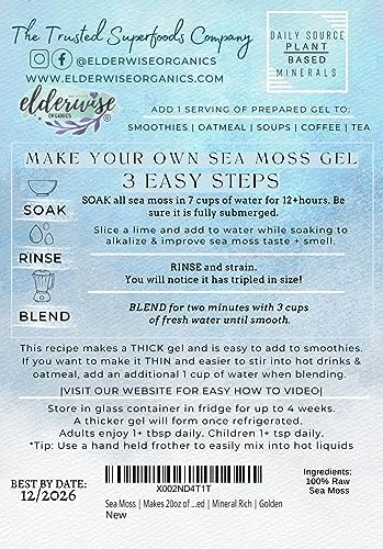 Elderwise Golden Sea Moss, Raw Wildcrafted Gracilaria, Makes 24oz Gel