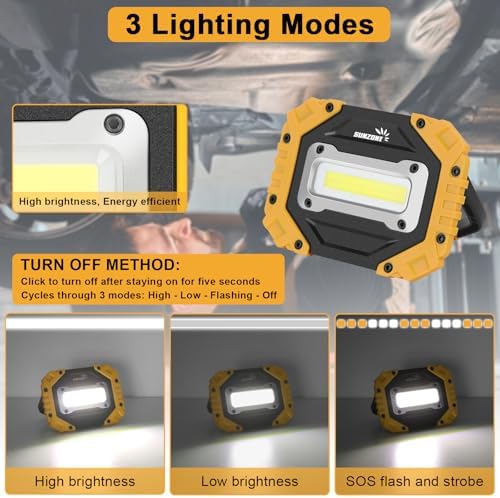 Sunzone LED Work Light, Rechargeable Work Lights with Magnetic Base, 2 Pack