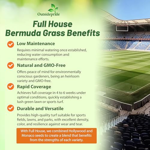 Outsidepride Full House Bermuda Grass Seed Mix - 2 lbs. Premium Warm Season Turf Blend of Traffic & Drought-Tolerant Monaco & Hollywood Bermuda