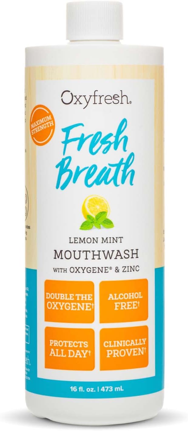 Oxyfresh Lemon Mint Fresh Breath Mouthwash – Bad Breath Treatment – SLS & Fluoride Free – Alcohol Free, Gentle Nonburning with Xylitol & Essential Oils – 16 Fl Oz | Refreshing Oral Rinse for Bad Breath – Alcohol Free, Gentle Non Burning Mouthwash with Xy…