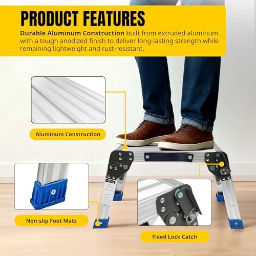 MaxWorks Folding Aluminum Work Platform and Step Stool 350 lb Capacity Lightweight Portable Step with Carry Handle for Garage Home and Jobsite Use