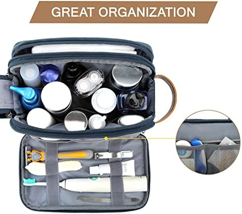 BAGSMART Toiletry Bag for Men, Canvas Travel Toiletry Organizer Dopp Kit Water-resistant Shaving Bag for Toiletries Accessories,Grey-Medium