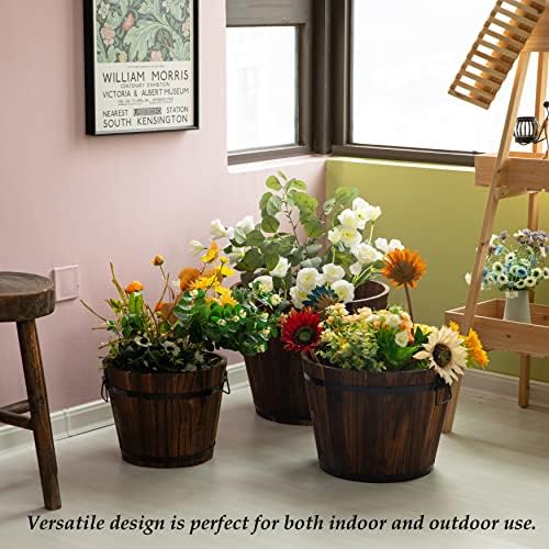 Rustic Wooden Whiskey Barrel Planter with Durable Medal Handles and Drainage Hole - Perfect for Indoor and Outdoor Plants, Herbs, and Vegetables - Medium