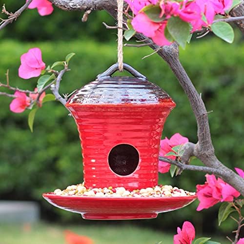 Kimdio Birdhouse Ceramic Hanging Birdhouses Bird Hut Hanging Outdoor Birdhouse for Wild Birds, Finch, Cardinal, and Bluebird - Blue