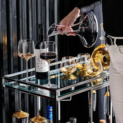 Large Elegant Red Wine Decanter with Aerator Pourer, 1600ml. - Hand Blown Lead-Free Crystal Glass Carafe for Cabernet, Merlot, Home Bar Accessory