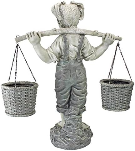 Design Toscano Flowers for Felicity Little Girl Garden Statue with Basket Planters, Medium, 25 Inches Tall, Cast Stone Resin, Two Tone Stone Finish