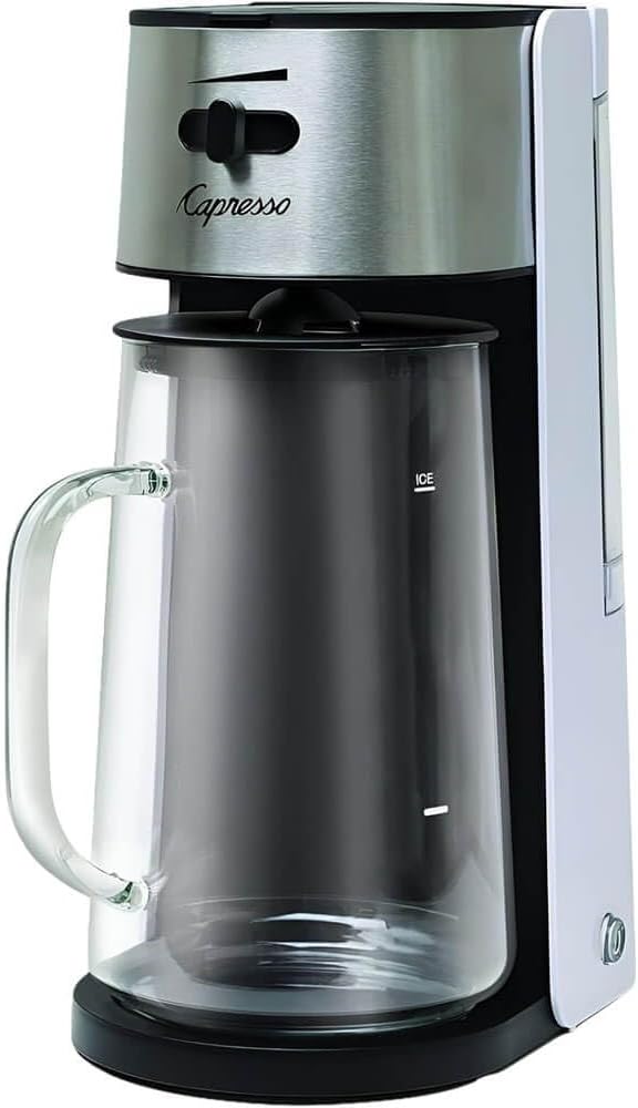 Capresso Stainless Steel Iced Tea Maker Glass Pitcher One Button Operation