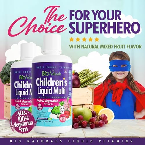 Children's Liquid Multivitamin & Immune Booster - Natural Supplement for Kids & Toddlers with Vitamins A B C D3 E, Fiber