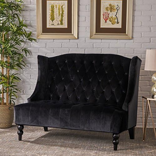 Christopher Knight Home Leora Modern Glam Tufted Velvet Wingback Loveseat, Black / Dark Brown
