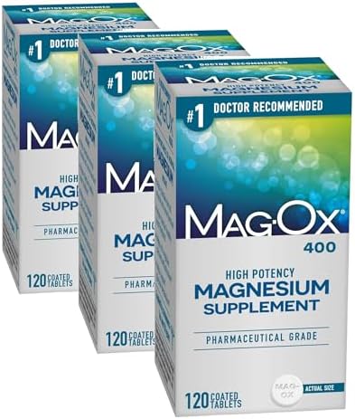 Mag-Ox Magnesium Supplement, Pharmaceutical Grade Magnesium Oxide 483mg, Most Concentrated Form of Magnesium, 120 Tablets