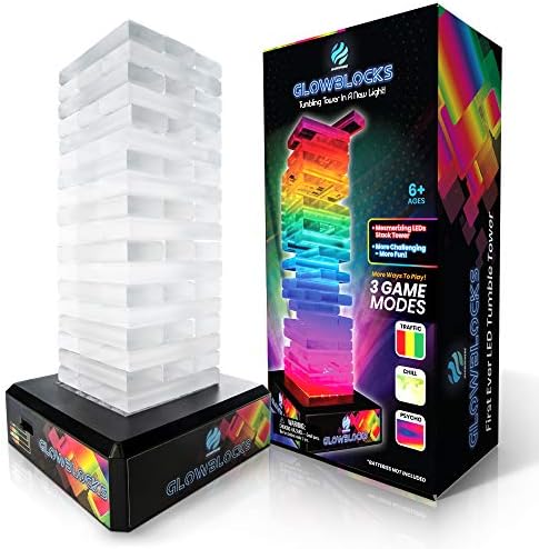 Glowsphere Glowblocks Light-Up Tumbling Tower Game, First Ever LED Building Blocks Stacking Game