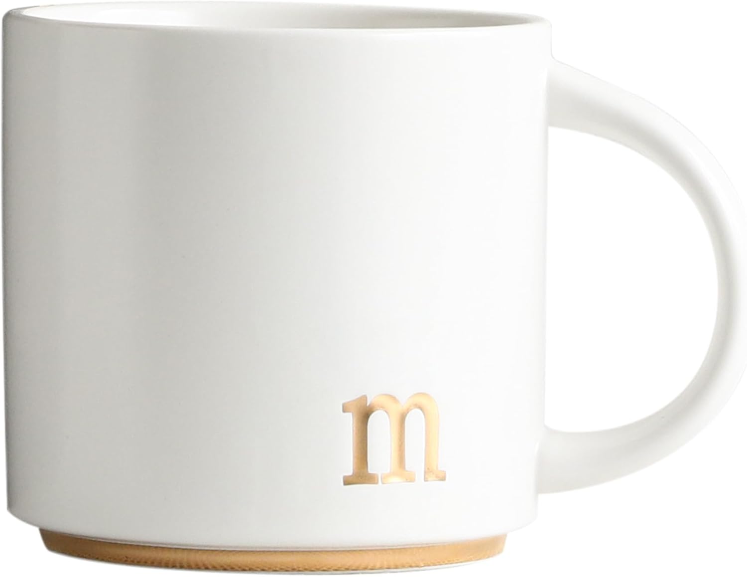 COLLECTIVE HOME Ceramic Coffee Mug, 15 oz Monogram Cup with Gift Box(m) | Dishwasher Safe, Engraved Gold Letter